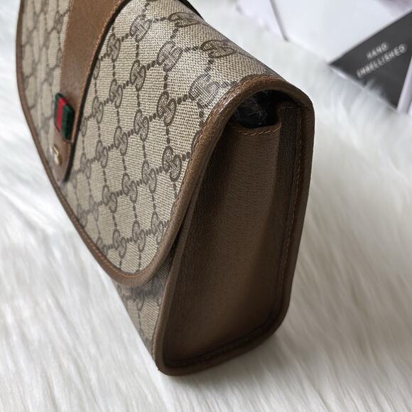 Authentic GUCCI GG Supreme Sherry Line Brown/Beige Clutch Bag - Picture 2 of 15